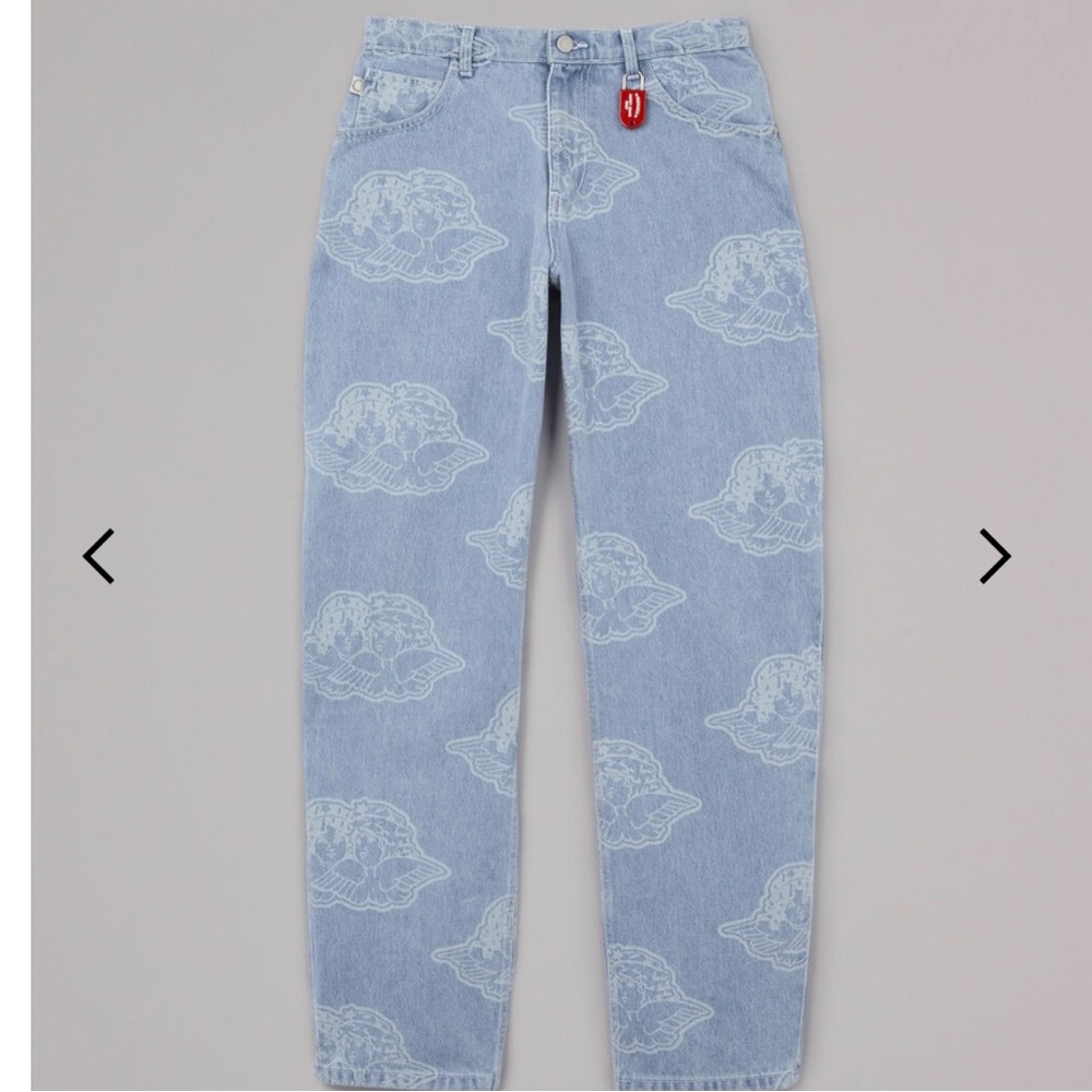 Fiorucci Light Blue Jeans with White Cloud Print